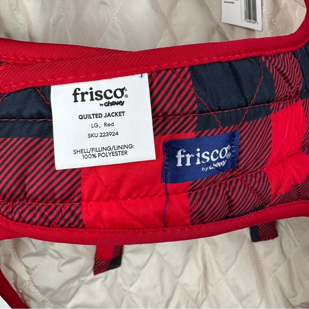 Frisco Lightweight Quilted Dog Jacket in red and black buffalo plaid L